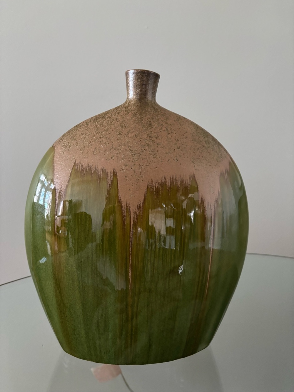 Ceramic Vase Set Green and Bronze Glazed- Home Art Accent